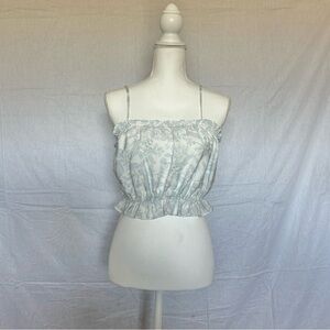 Floral Print Cami Crop‎ Top Ruffle Trim Sleeveless Summer Blouse
